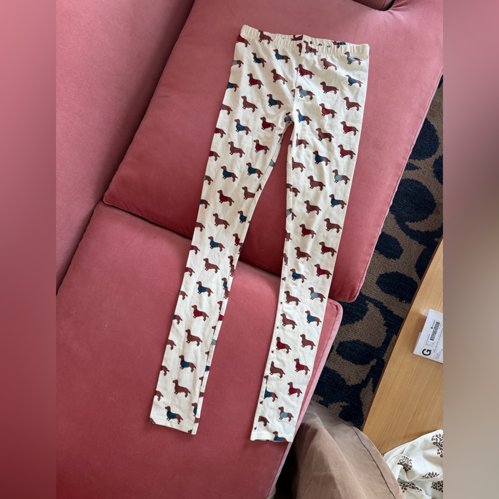 Pink Chicken Cream leggings with Red and Brown Dog size 14 NWOT